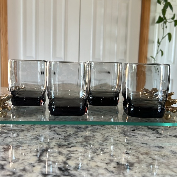 Set of 4 Libbey Carrington Smokey Dark Square Rocks Tumblers Vintage Barware - Picture 4 of 10